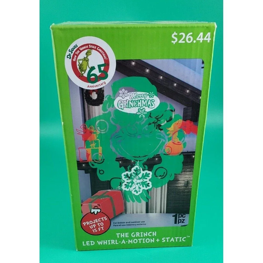 Dr. Seuss The Grinch LED Whirl-A-Motion+ Static Projection Light Christmas NIP